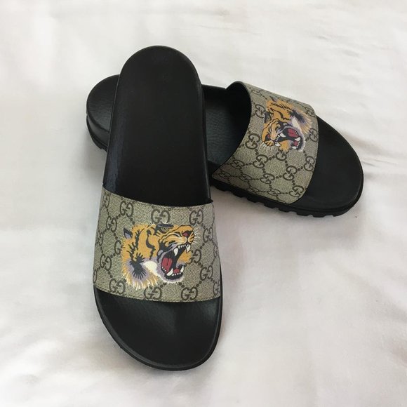 Gucci men's sandals Slides Wolf Size 9 Tiger G31 - Picture 7 of 11